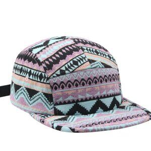 5 PANEL MULTI COLOR NATIVE PATTERN PINK AND TURQUOISE STAPBACK HAT